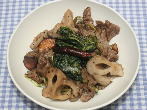 きょうの料理☆乾燥小松菜と牛肉のペペロンチーノ炒め